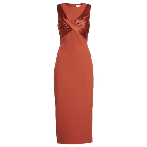 Cinq A Sept Adelise Crossover Sleeveless Sheath Midi Cocktail Dress Tobacco 2 - Picture 1 of 14